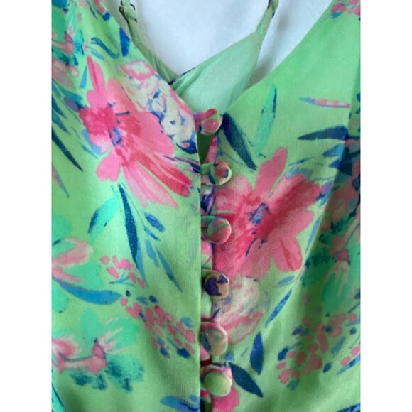 Sexy Green Medium Floral Spaghetti Strap Maxi Dress Chiffon boho Prairie Y2K - Picture 3 of 8